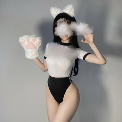 Sexy lingerie Japanese campus sexy student jumpsuit color matching open-end free off-coquettish swimsuit uniform temptation