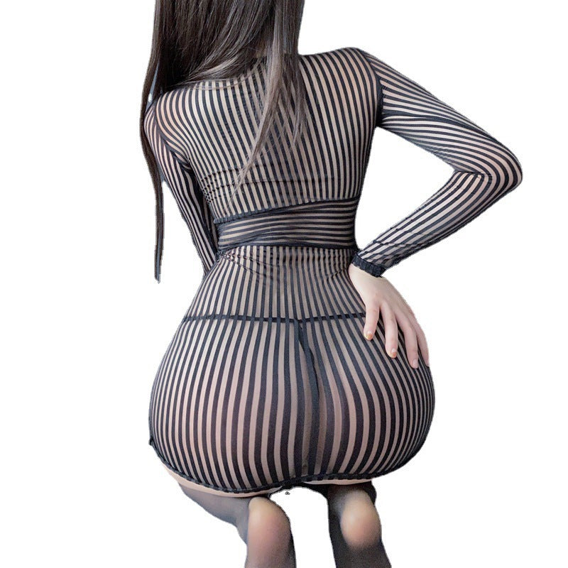 NewOLUniform sexy lingerie uniform seductive striped stitching seductive secretary sexy sheath nightdress night club style