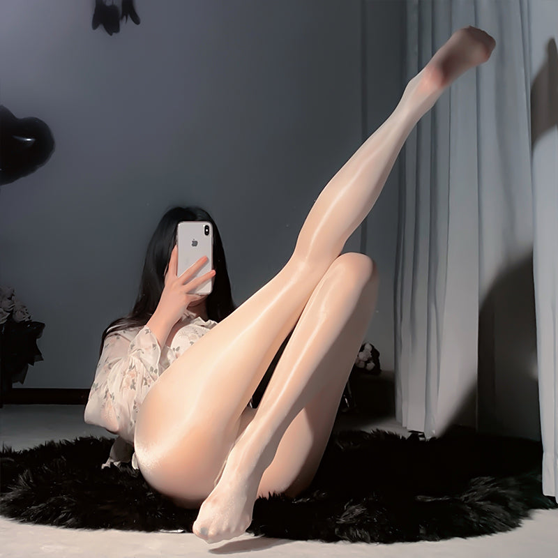 Sexy oily Shiner stockings women's black silk oily socks open-end emotional uniform easy-to-tear sexy temptation open crotch device love underwear
