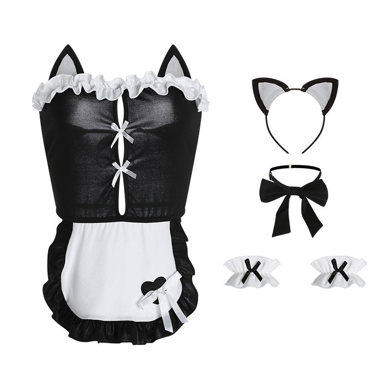 Sexy lingerie sexy backless temptation open Cat Girl cute sweet little maid uniform suit