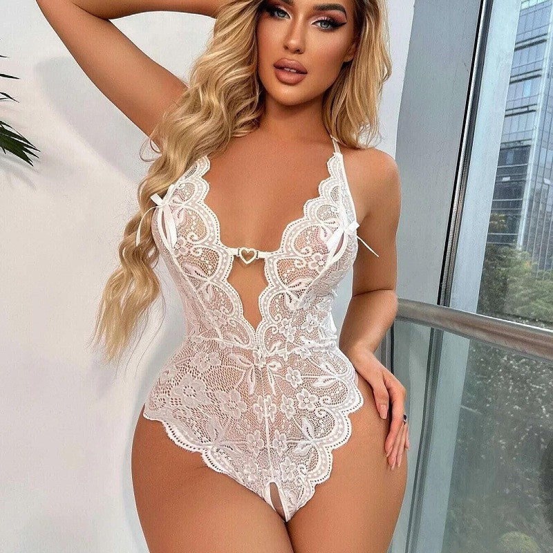 Sexy lingerie new lace see-through free open crotch jumpsuit sexy pajamas