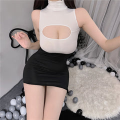 Sexy underwear hot hollow-out women's tight Secretary hip skirt seductive nightclub uniform breast-exposed Midnight Passion