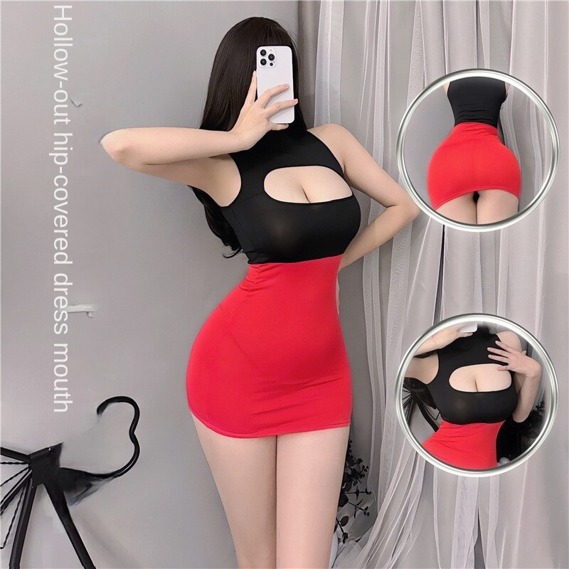 Sexy underwear hot hollow-out women's tight Secretary hip skirt seductive nightclub uniform breast-exposed Midnight Passion